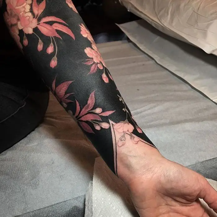 Flowers with Black Background Tattoo by Esther Garcia