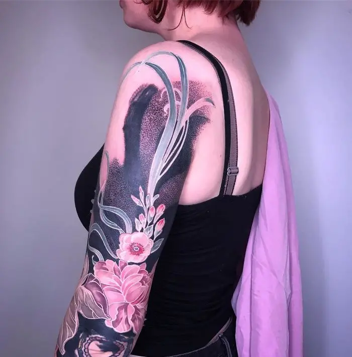 Intricate Floral Sleeve Tattoo by Esther Garcia