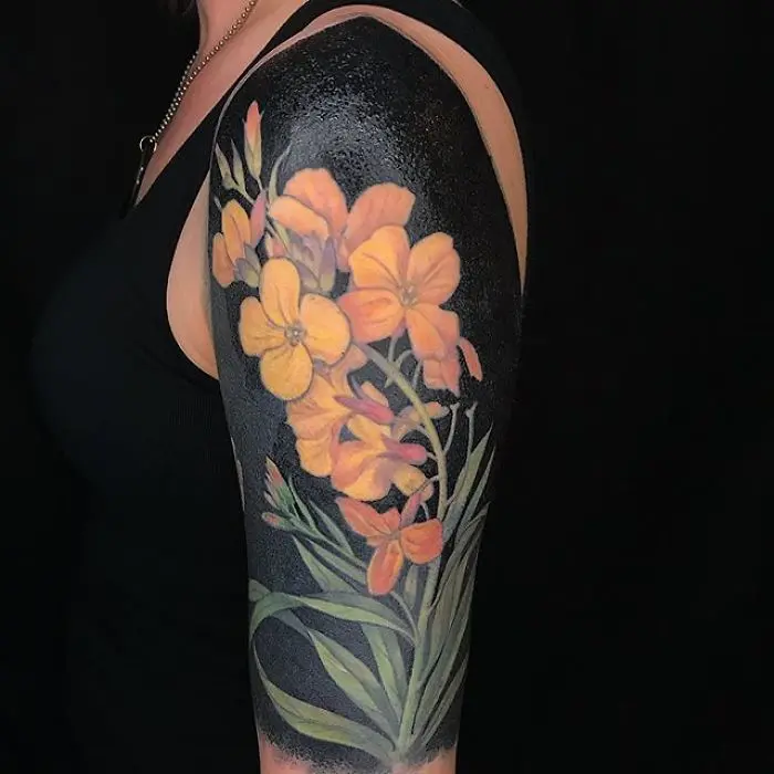 Orange Flowers Blackout Tattoo by Esther Garcia