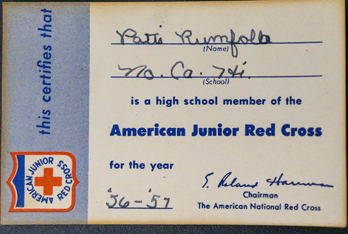 Patti Rumfola's American Junior Red Cross Membership Card