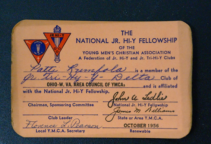 Patti Rumfola's National JR. Hi-Y Fellowship membership Card