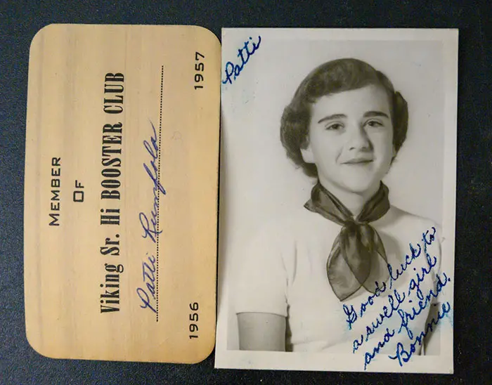 Patti Rumfola's Viking Sr. Hi Booster Club Membership Card and Photo with Dedication from Bonnie