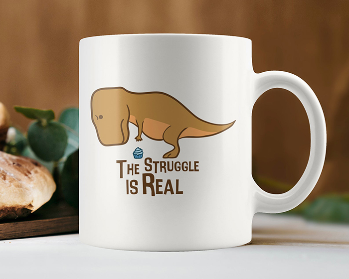 The Struggle is Real T-Rex Reaching for a Cupcake Mug