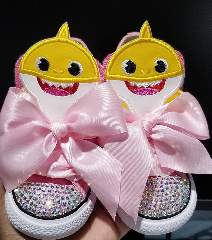 Yellow Shark Birthday Bling Shoes by TheCraftiqueByRo