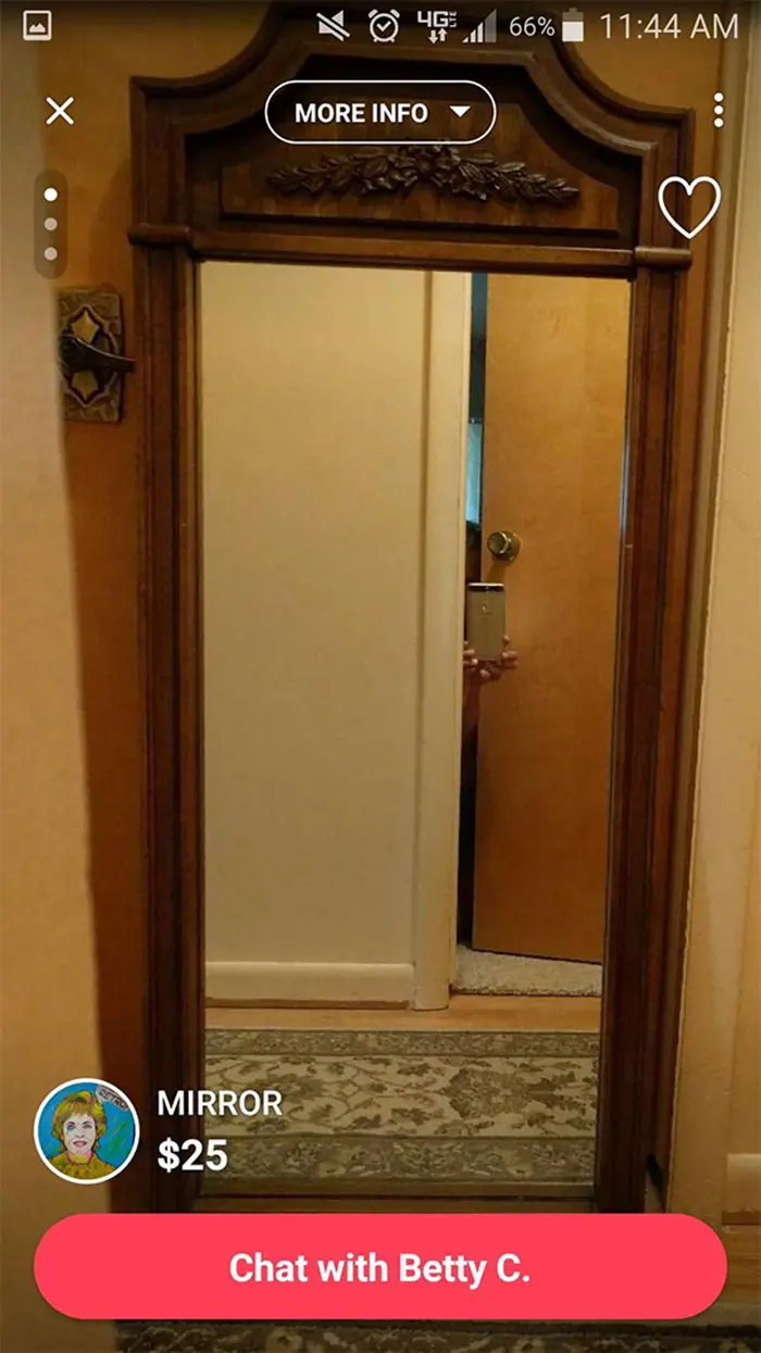 people trying to sell mirrors hiding behind door