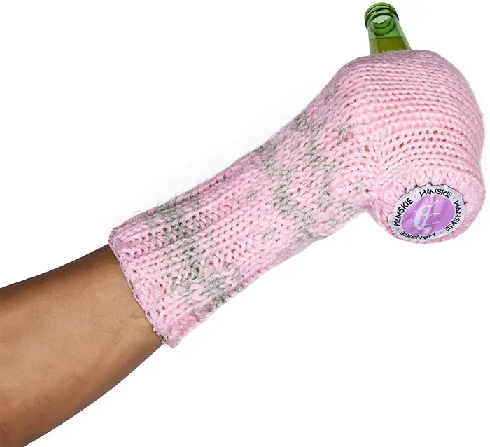 pink winter glove with bottle holder