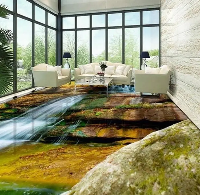 3d epoxy floors living room waterfall