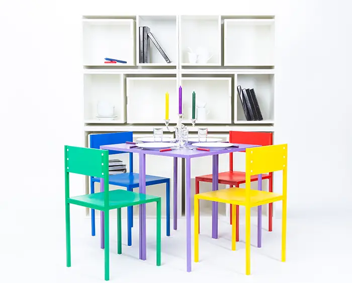 As If From Nowhere Modular Bookcase with Dinging Tables and Chairs