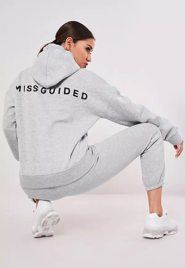 Gray Missguided Brand Hoodie and Jogger Pant Loungewear Set
