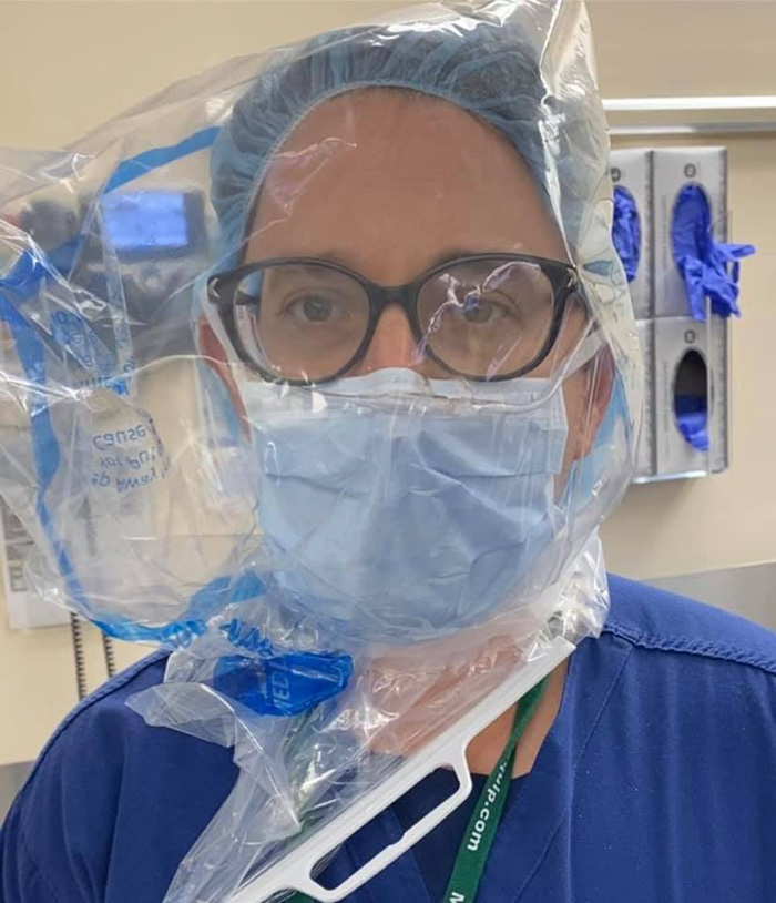 John Henao Overworked Doctor Selfie with Improvised PPE