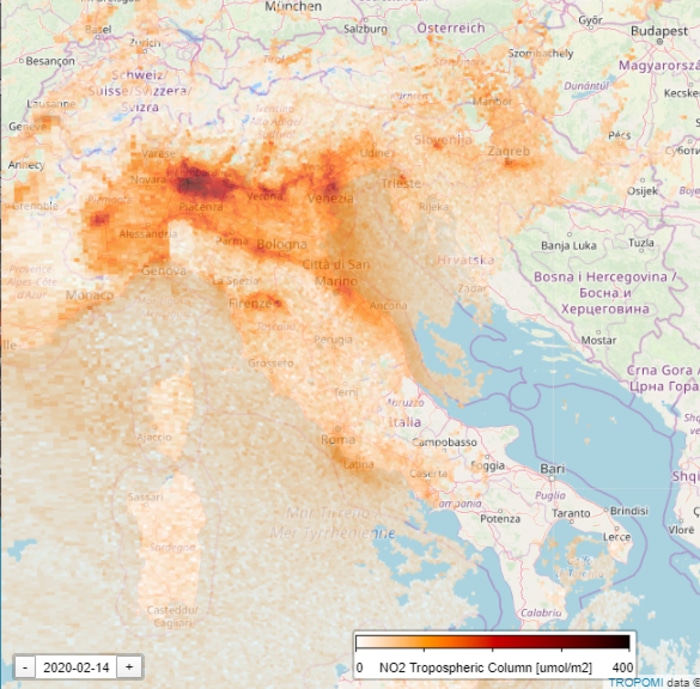 Nitrogen Level in Italy During Coronavirus Quarantine February 14