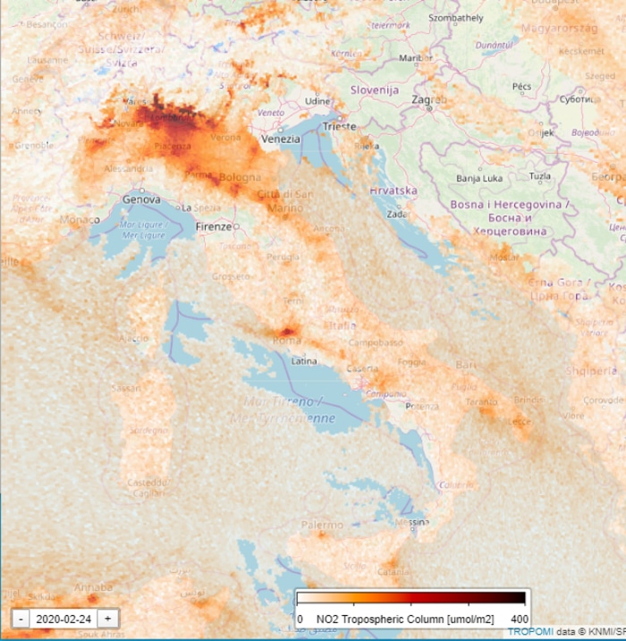 Nitrogen Level in Italy During Coronavirus Quarantine February 24