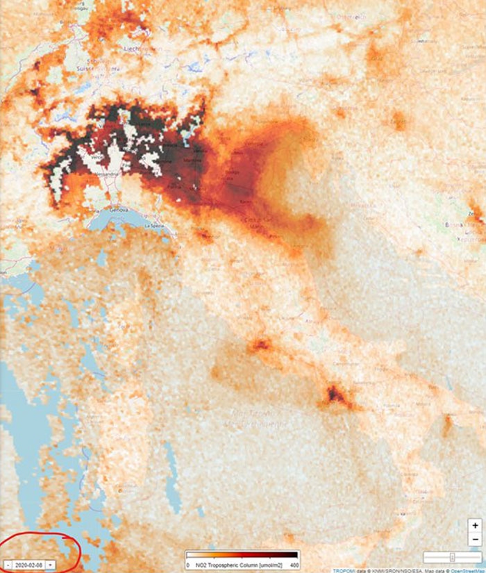 Nitrogen Level in Italy During Coronavirus Quarantine February 8