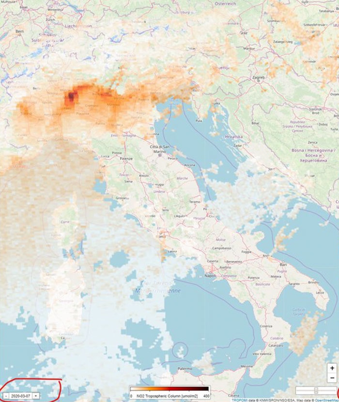 Nitrogen Level in Italy During Coronavirus Quarantine March 7