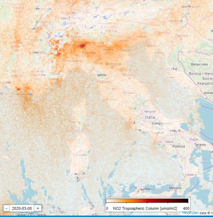 Nitrogen Level in Italy During Coronavirus Quarantine March 8