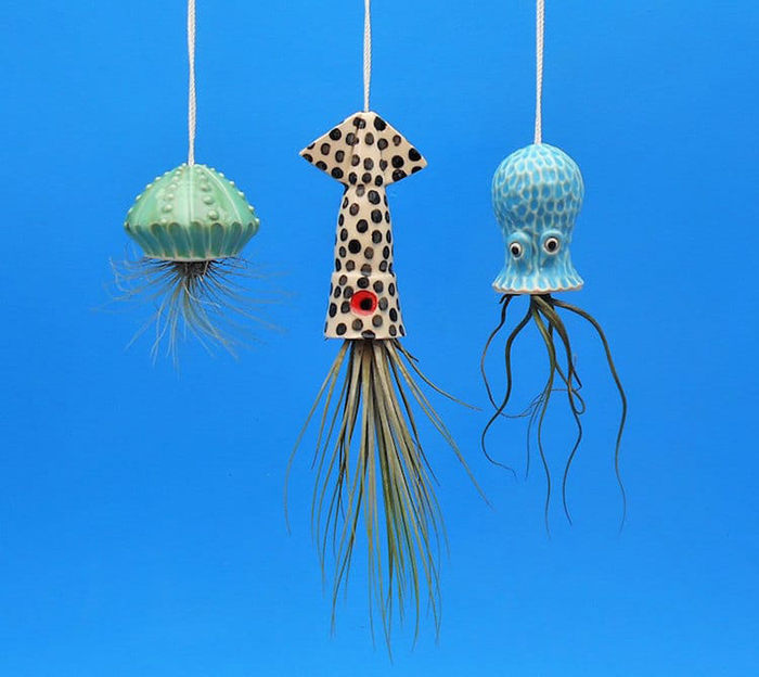 Ocean Animal Planters By Cindy Searles with polka dot squid