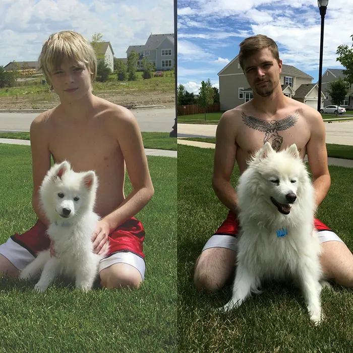 Owner and Dog Growing Up 12 Years Later