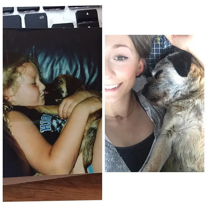 Owner and Dog Growing Up Then and Now Comparison 14 Years Later