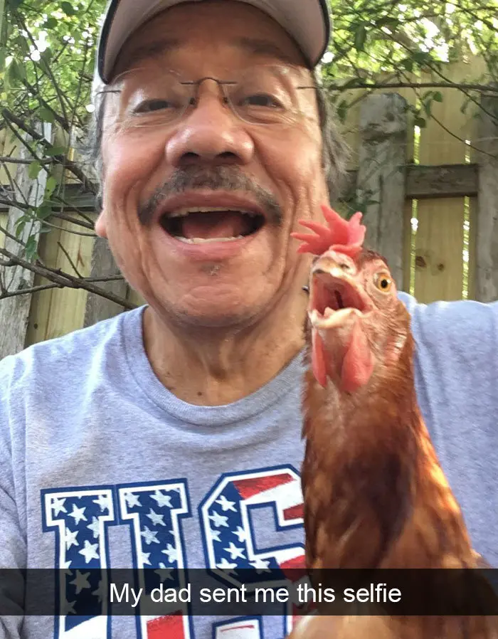 dad selfie with a chicken