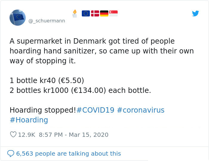 denmark supermarket hand sanitizer hoarding