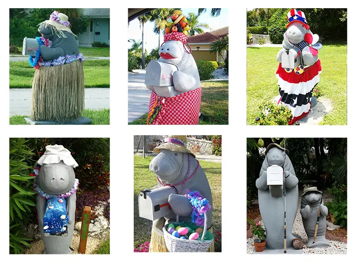 dressed up manatee mailboxes