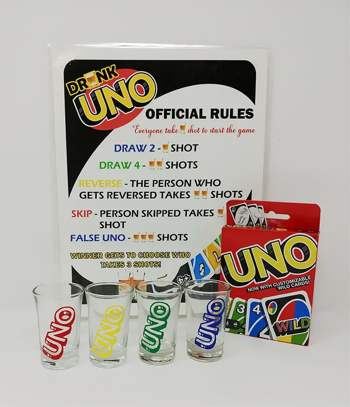 Drunk Uno Drinking Card Game Adult Uno Game Set W//Shot Glass /& Storage Box