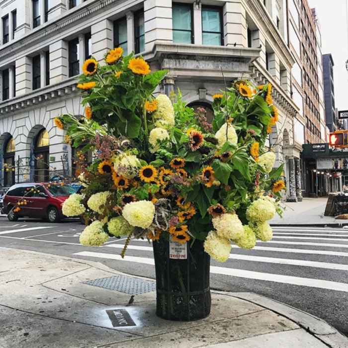 floral arrangement lewis miller trash can bowery