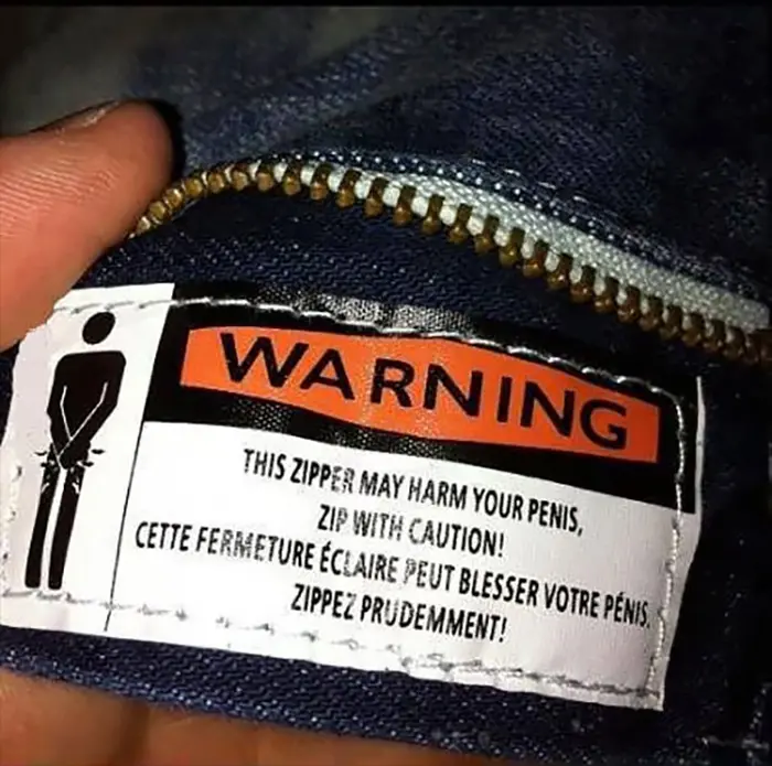 funny clothing tags zipper harmful to penis