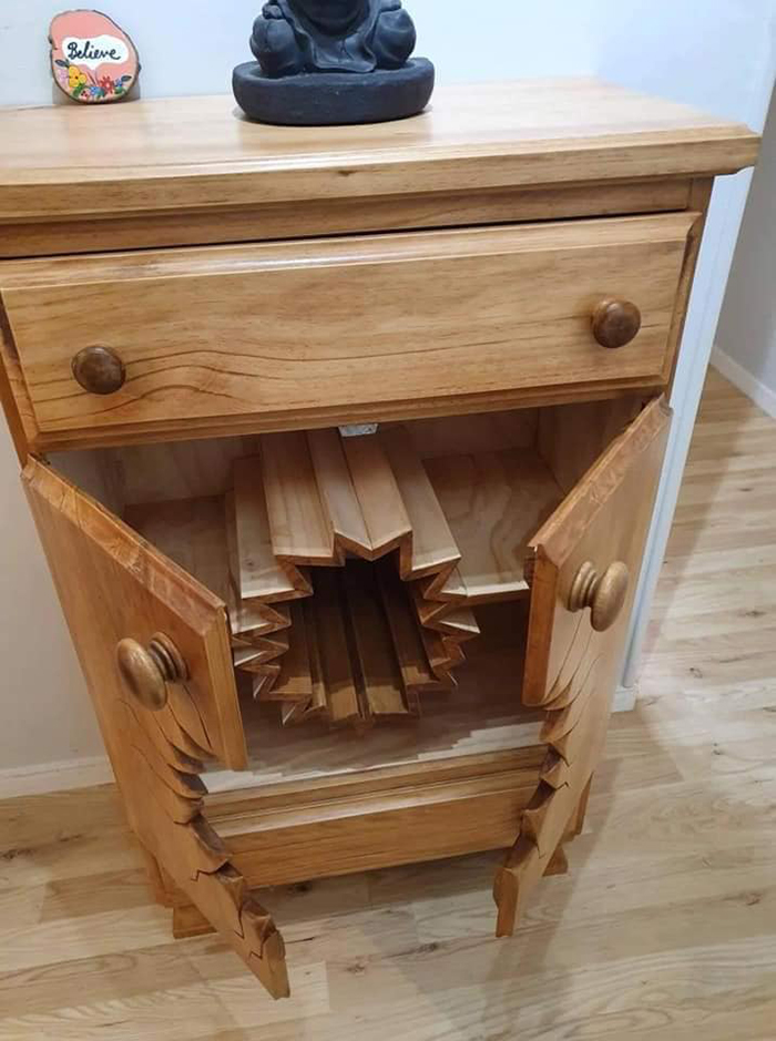 henk verhoeff unique woodwork creation dresser hole detail