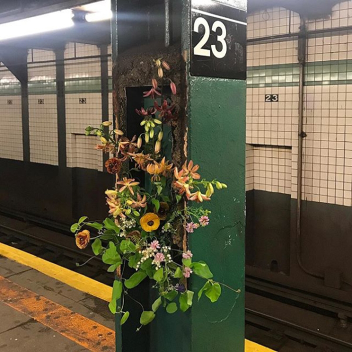 lewis miller flowers new york city subway platform