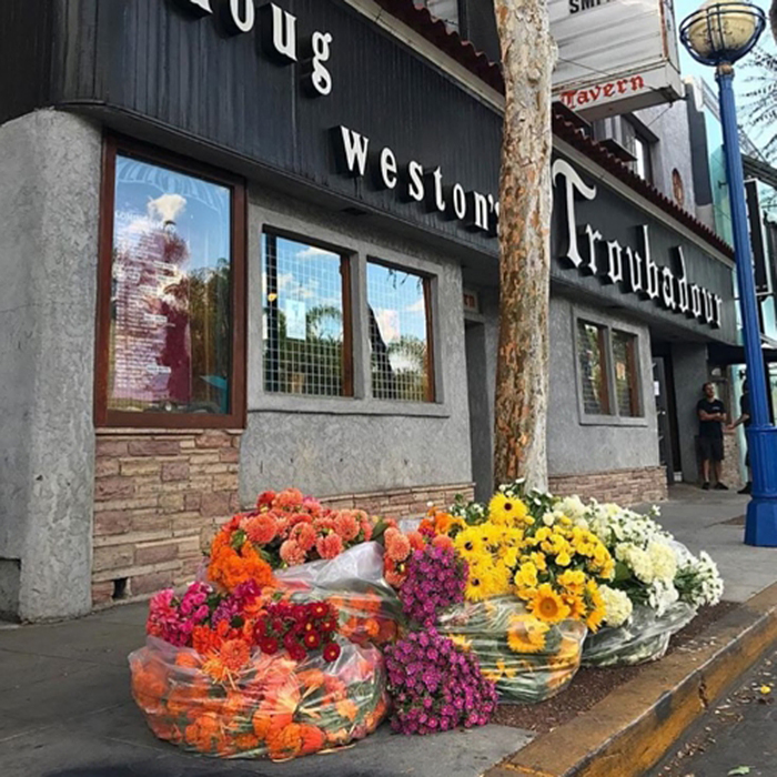 los angeles floral arrangement garbage bags