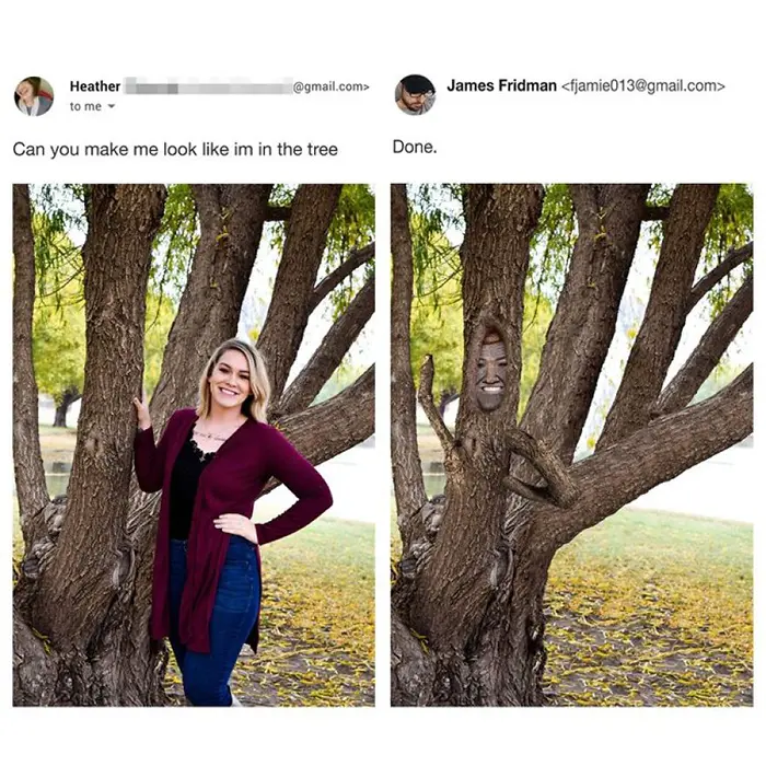 photoshop troll turns woman into a tree