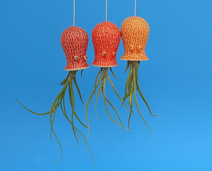 red, orange, and yellow orange octopus planters