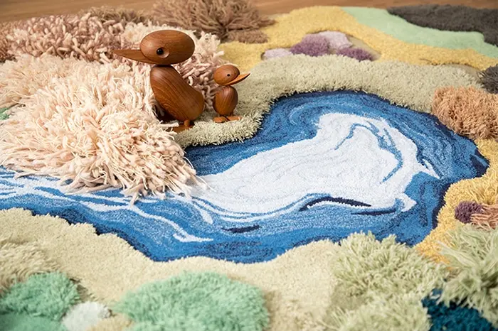 ultimate playroom carpet with wooden duck toys