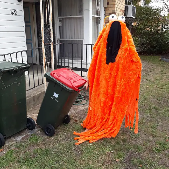 Bin Isolation Outing Person Dressed as Yip Yip Taking Bin Out