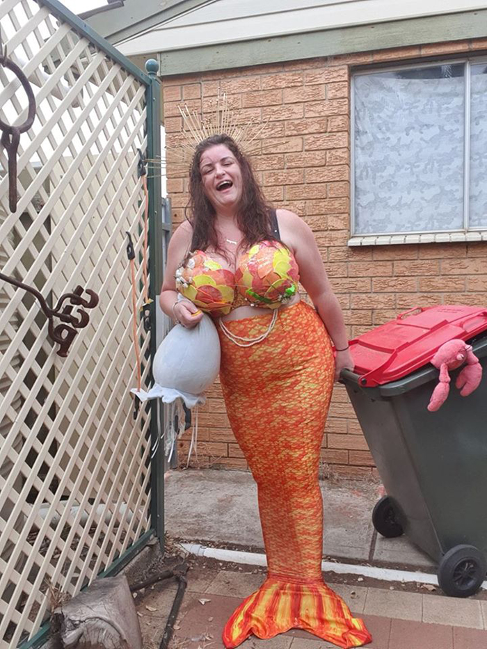 Bin Isolation Outing Woman Dressed as Mermaid Taking Bin Out