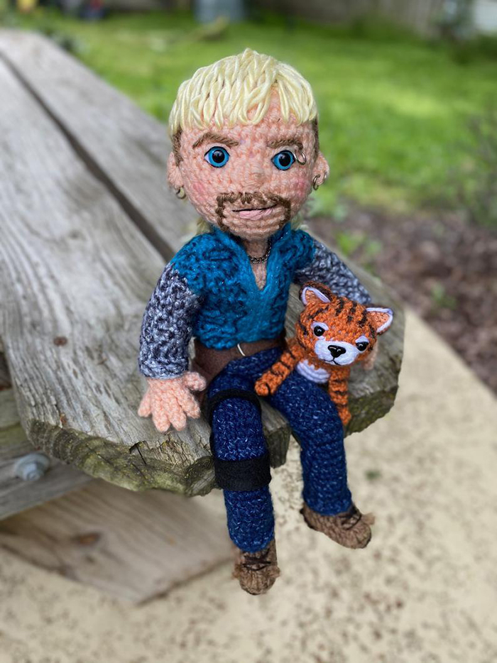 Crochet Joe Exotic Sitting and Holding Tiger Cub