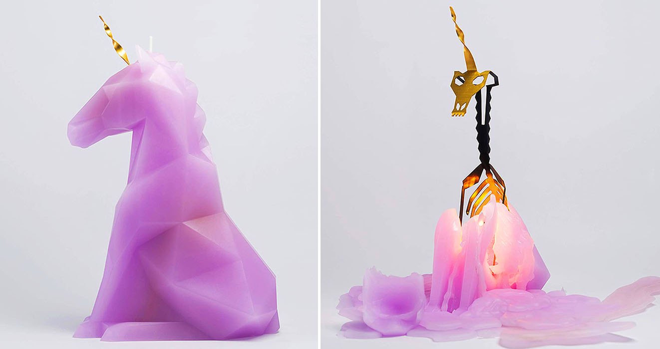 When Lit, This Unicorn Candle Melts Away Revealing A Creepy Skeleton.