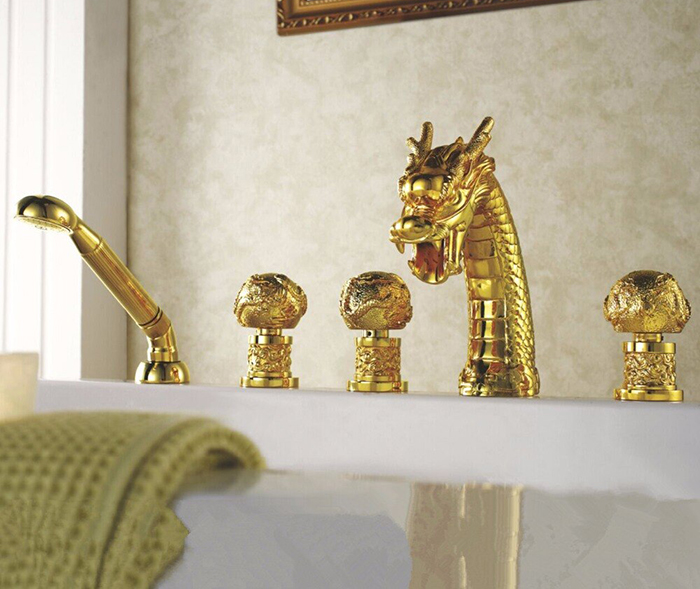 Widespread Waterfall Gold Mythical Creature Tub Tap