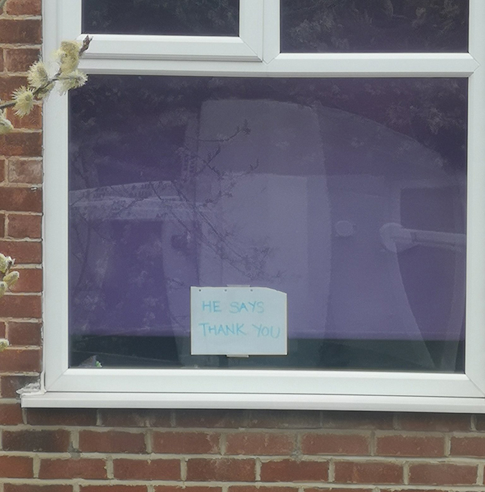 Window Sign Response by Neighbor Saying Thanks