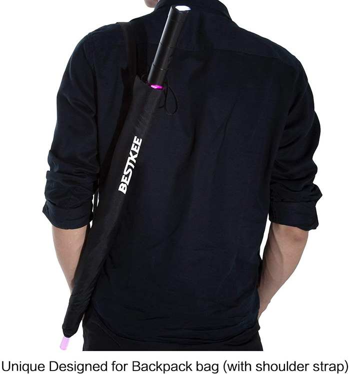 bestkee lightsaber-inspired umbrella carried on user's back