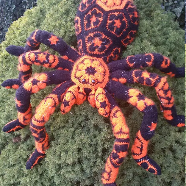 black and orange crochet spider