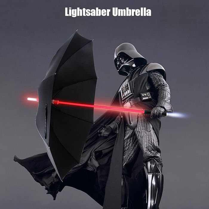 creative image of darth vader holding the lightsaber umbrella