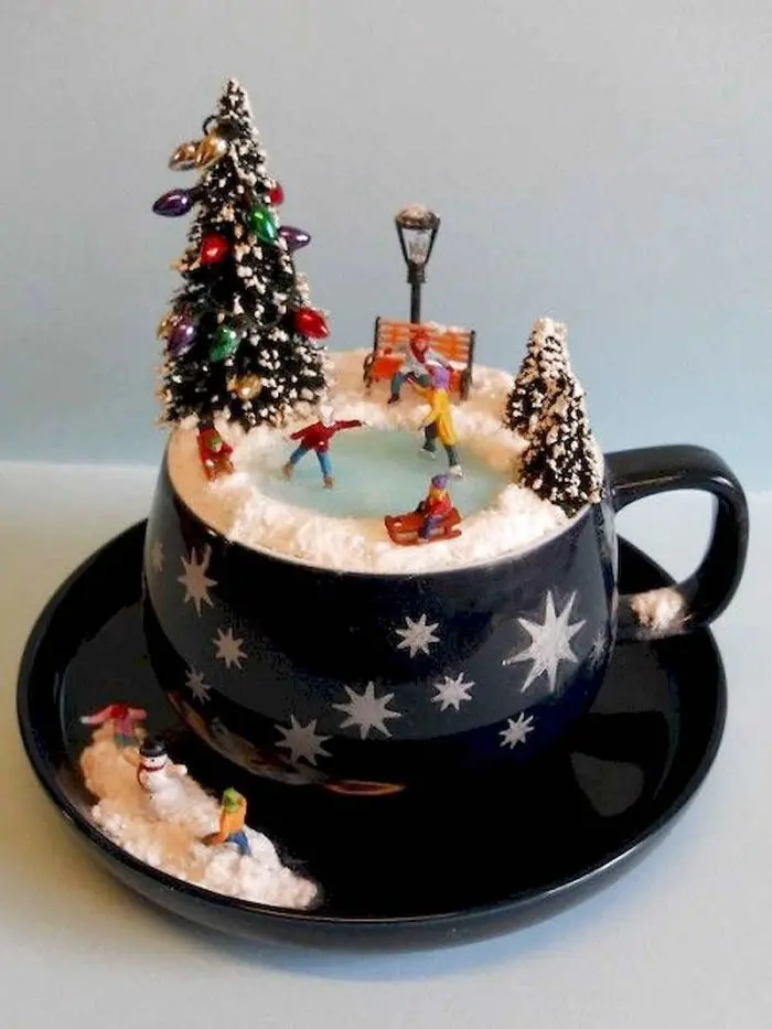 frosty miniature landscape on a cup