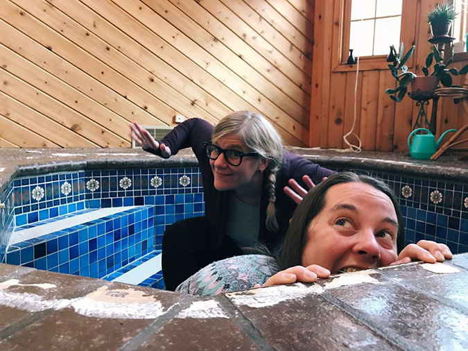 jenny ronsman and friend play in the hot tub