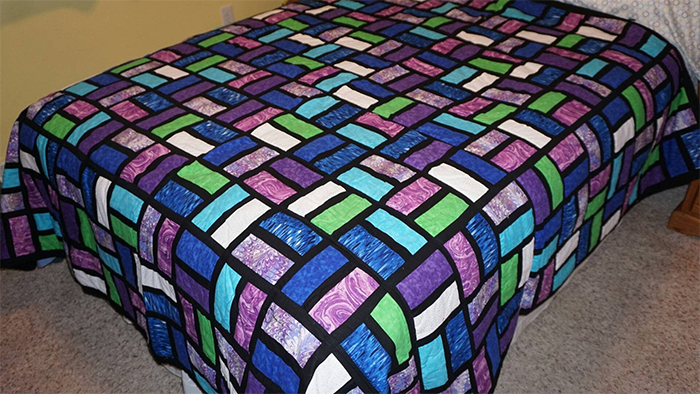 patchwork purple blue green quilt-work