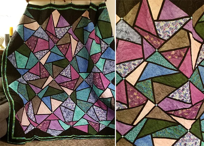 stained glass quilts purple blue green