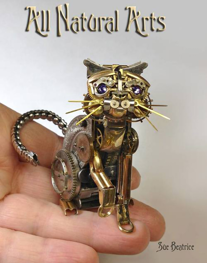 steampunk sculpture of cat