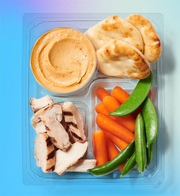 Grilled Chicken Hummus Protein Box Starbucks Summer Offering along with Iced Guava Passionfruit Drink