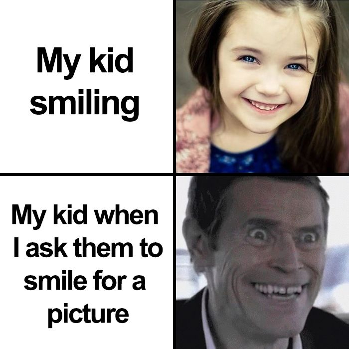 asking kid to smile for a picture